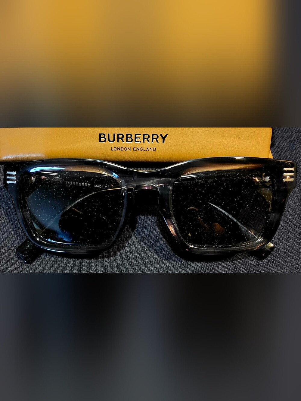 Burberry Dark Gray Square Frame Sunglasses with Subtle Tortoiseshell